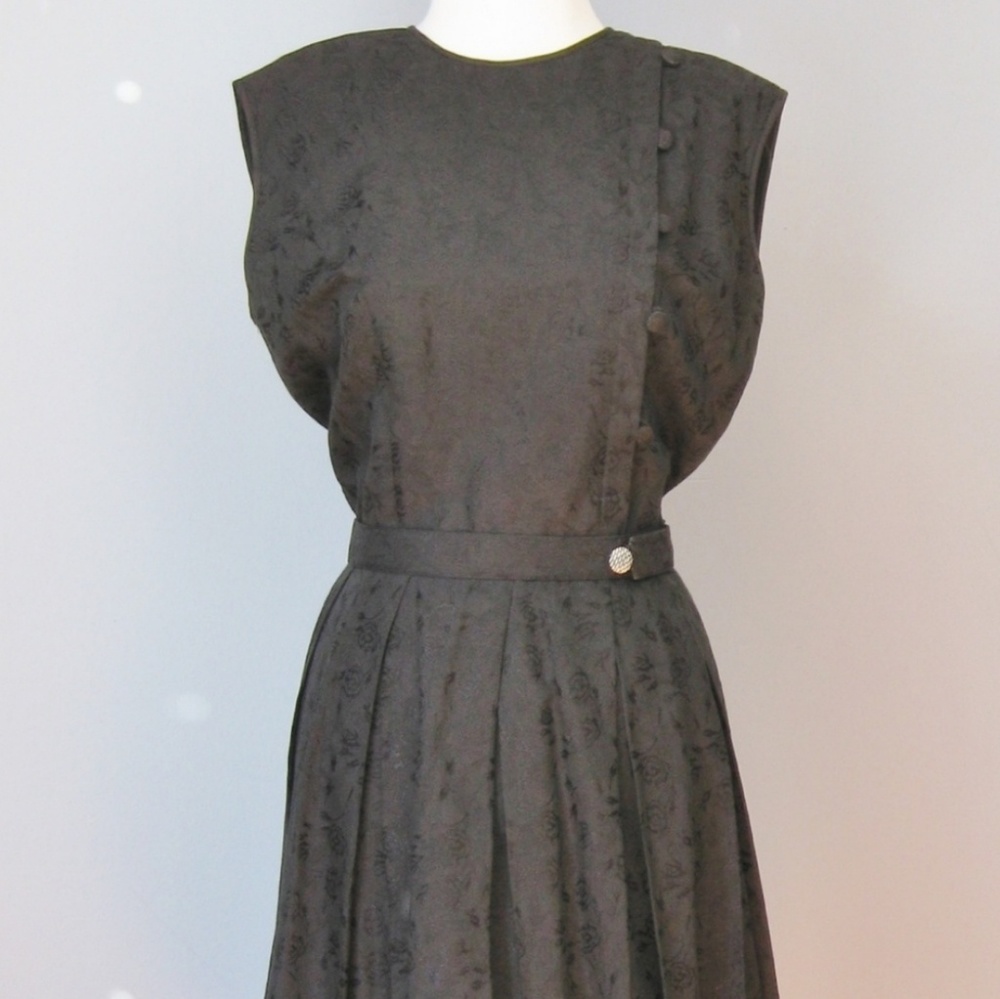 Vintage 1950's silk jacquard little black dress M - Picture 4 of 7